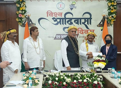 Chhattisgarh CM Bhupesh Baghel at a function organised to mark International Day of the World's Indigenous People. (Photo | Twitter)