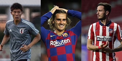 Japanese defender Takehiro Tomiyasu (L), French forward Antoine Griezmann (C) and midfielder Saul Niguez (R) (Photos | AP, AFP)