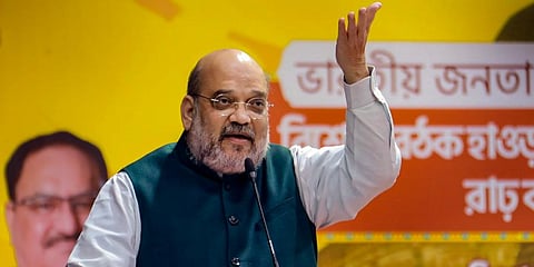 FILE | Union Home Minister Amit Shah addresses BJP Bengal unit workers in Bankura. (Photo | PTI)