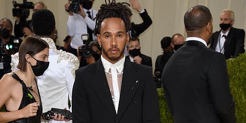 Lewis Hamilton attends The Metropolitan Museum of Art's Costume Institute benefit gala celebrating the opening of the 'In America: A Lexicon of Fashion' exhibition in New York. (Photo | AP)