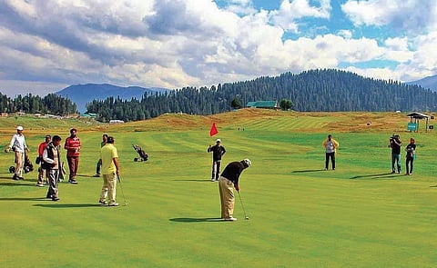 People playing golf at one of the courses in Srinagar. (Photo | EPS)
