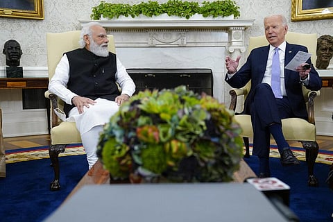 President Joe Biden meets with Indian Prime Minister Narendra Modi in the Oval Office of the White House. (Photo | AP)