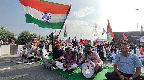 Farmers protest at Ghazipur border continue as farmer organisations call a “Bharat Bandh” against the three farm laws. (Photo | Parveen Negi, EPS)