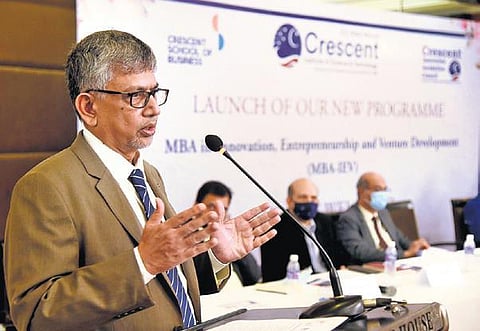 BSACIST V-C Peer Mohamed speaking at the launch of its new course | R Satish Babu