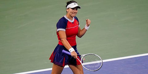 Bianca Andreescu reacts after winning her match against Lauren Davis during the second round of the US Open tennis championships in New York. (Photo | AP)