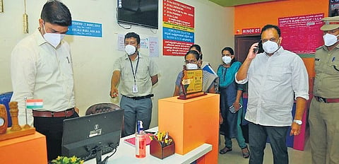 District Collector Jafar Malik inspecting the lab at Edappally with other officials on Wednesday