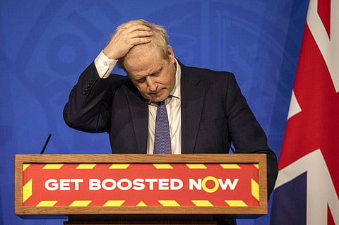 Britain's Prime Minister Boris Johnson gestures during a coronavirus media briefing in Downing Street, London, Tuesday, Jan. 4, 2022. (Photo | AP)