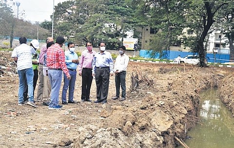 HMWS&SB MD M Dana Kishore and other officials at the Khajaguda Sewerage Treatment Plant site