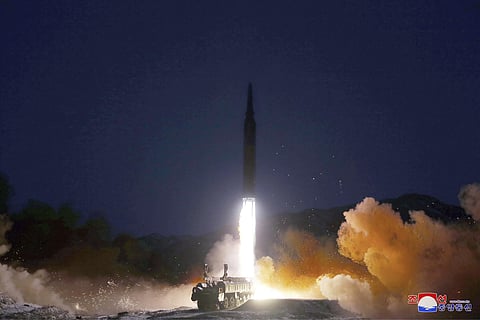 This photo provided by the North Korean government shows what it says a test launch of a hypersonic missile on Jan. 11, 2022 in North Korea. (Photo | Korean Central News Agency)