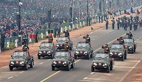 Winners of various gallantry awards move past the saluting dias during full dress rehearsal for the 69th Republic Day Parade at Rajpath in New Delhi. (File Photo | AP)