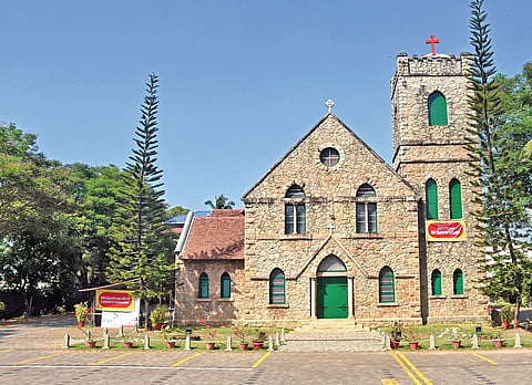 An iconic landmark in capital city, Mateer Memorial Church in LMS Compound, had banners placed on Sunday against the move to convert it into a cathedral. (Photo | B P Deepu)