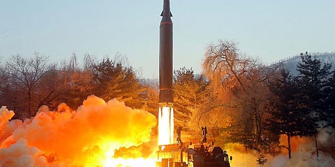 This photo provided by the North Korean government, shows what it says a test launch of a hypersonic missile in North Korea Wednesday, Jan. 5, 2022. (Photo | AP)