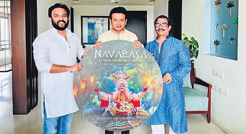 T S Ayyappan with musician P Unnikrishnan and lyricist Jayadevan Balakrishnan