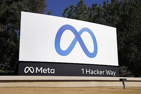 Facebook's Meta logo sign is seen at the company headquarters in Menlo Park, California.