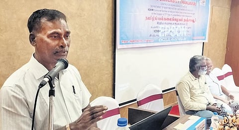 D Dayalan, former director of Archaeological Survey of India, addressing the India and Indian Ocean Cultural Heritage in Thanjavur | Express