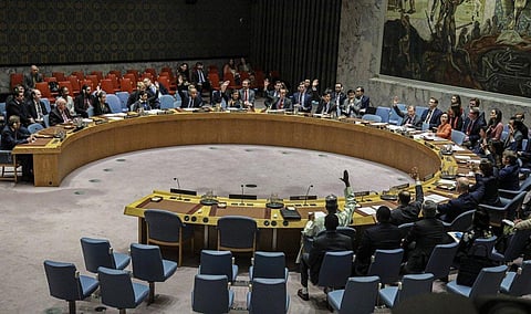 United Nations Security Council members, except Russia and China, raise hands in a vote supporting Yemen related sanctions, Tuesday, Feb. 25, 2020 at U.N. headquarters. (File Photo | AP)