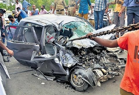(File photo) The mangled remains of the car; Ramya
