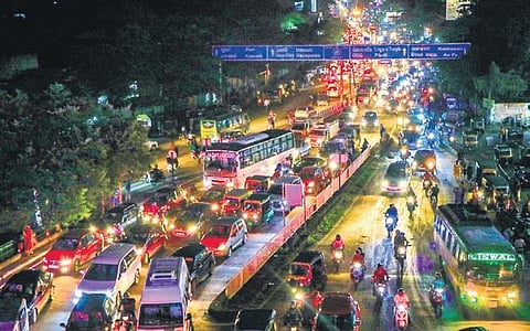 Vehicles stuck in traffic at Rasulgarh square on Saturday evening | Express