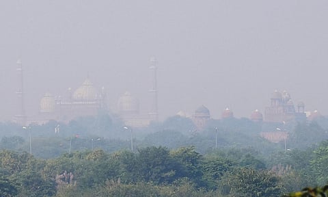Jama Masjid was shrouded in a thick layer of smog, a day after Diwali celebrations, in New Delhi. (Photo | PTI)