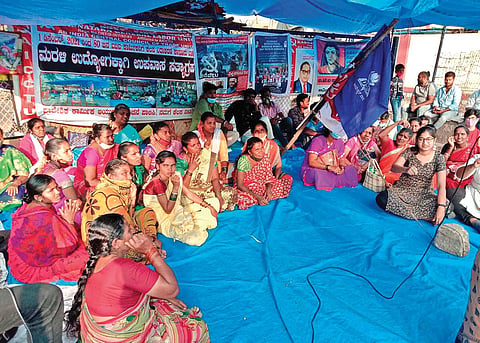 Karnataka General Labour Union members have been protesting on the ITI premises since Dec 1, 2021. They have missed every festival and Deepavali is no different
