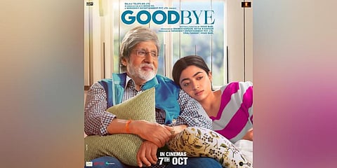 Poster of the upcoming family drama 'Goodbye' starring Amitabh Bachchan and Rashmika Mandanna.