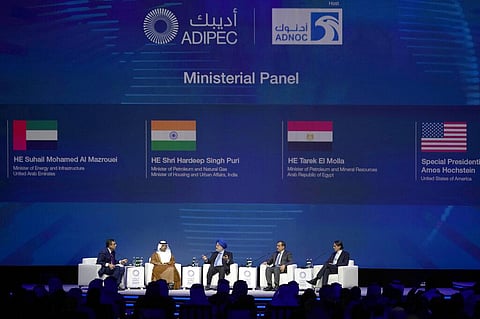 Envoys from Saudi, UAE, India, US and Egypt attend the opening ceremony of the International Petroleum Exhibition & Conference in Abu Dhabi, Oct. 31, 2022. (Photo | AP)