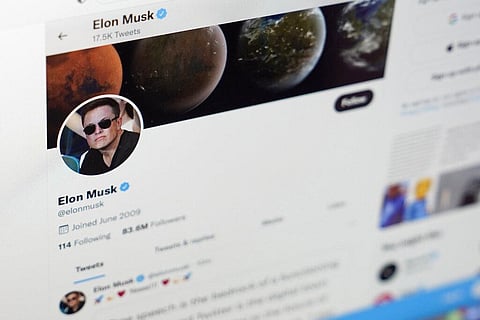 Elon Musk's Twitter page (Photo | AP)