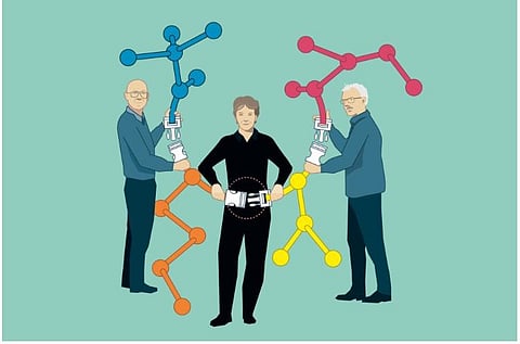From left US's Barry Sharpless, Carolyn Bertozzi,together with Denmark's Morten Meldal. (Photo | Nobel Prize.org)