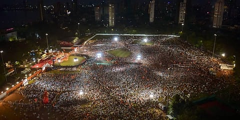 Dussehra rally of Shiv Sena Executive President Uddhav Thackeray at Shivaji Park ground in Mumbai. (Photo | PTI)