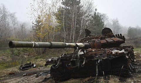 A destroyed Russian tank is seen near the recently recaptured village of Yampil, Ukraine, Wednesday, Nov. 9, 2022. (Photo | AP)