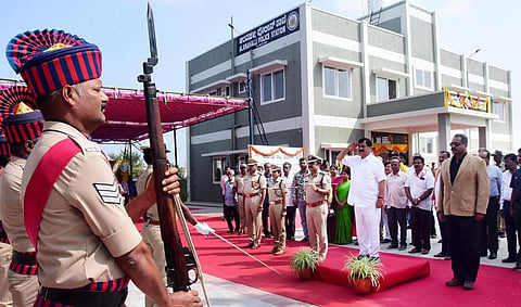 Home Minister Araga Jnanendra inaugurates the Alanahalli police station in Mysuru on Thursday. (Photo | Express) 
