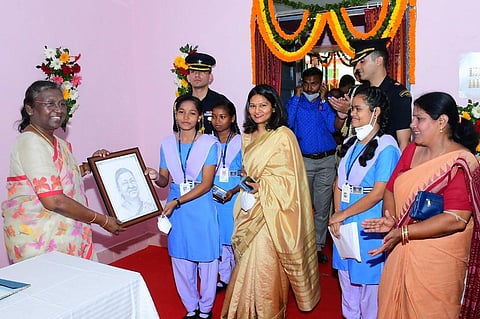 The President was given a rousing welcome by the students, teachers and officials on the campus.(Photo | Special Arrangement)