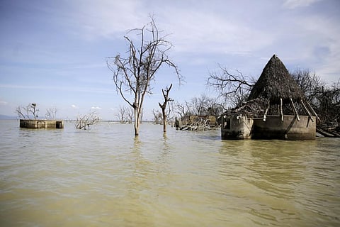 An old hotel is submerged by rising water levels in Lake Baringo in Kampi ya Samaki, Kenya, July 20, 2022. (Photo | AP)