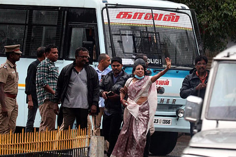 Nalini Sriharan, one of the convicts in the Rajiv Gandhi assassination case, being released from prison. (Photo | S Dinesh, EPS)