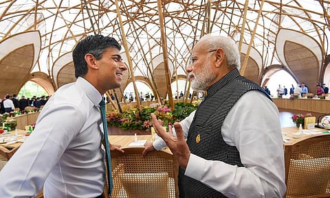 Prime Minister Narendra Modi with UK PM Rishi Sunak during a meeting on the sidelines of G20 Summit, in Bali, Indonesia.