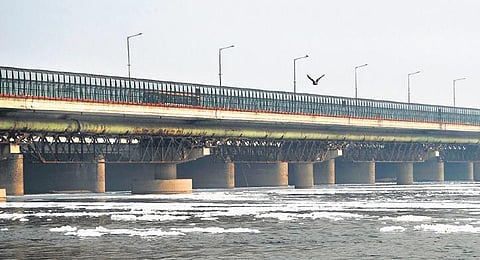 Toxic foam floats in the Yamuna river at ITO bridge. (File photo | EPS)