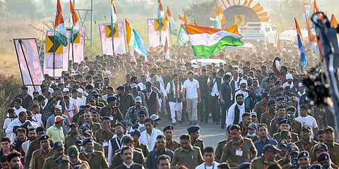 Congress leader Rahul Gandhi during the party's 'Bharat Jodo Yatra', in Burhanpur. (Photo | PTI)