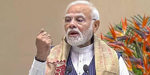 Prime Minister Narendra Modi during a public meeting ahead of the Gujarat Assembly elections, in Dehgam town of Gandhinagar district. (Photo | PTI)
