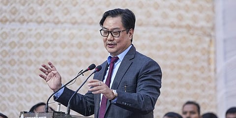 Union Law Minister Kiren Rijiju addresses during a programme as part of Constitution Day celebrations, in New Delhi, Nov. 25, 2022. (Photo | PTI)
