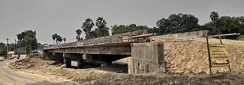 Constructing a flyover bridge in Kalpadi village of Perambalur district. (Photo | Express)