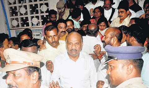 Ex-minister and TDP politburo member Ayyanna Patrudu leaving court after he was released in Vizag | G Satyanarayana