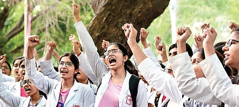 Image of Medical students protest used for representational purpose only. (Photo | Naveen Kumar/EPS)