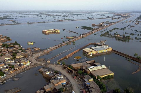 Homes are surrounded by floodwaters in Pakistan's southwestern Baluchistan province, Aug. 29, 2022. (File Photo | AP)