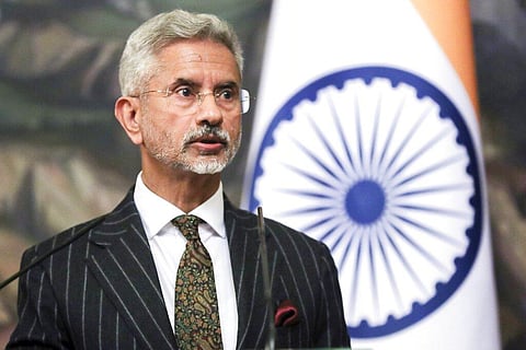 India’s External Affairs Minister S Jaishankar speaks to the media after talks with his Russian counterpart in Moscow, Nov. 8, 2022. (Photo | AP)