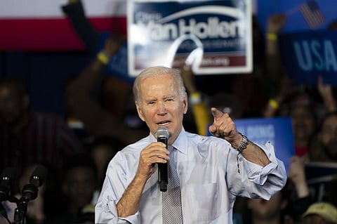 United States President Joe Biden campaigns for the midterm elections in Maryland, Nov. 7, 2022. (Photo | AFP)