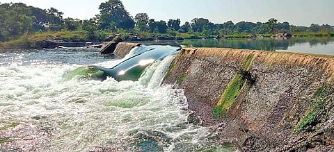 File photo of the breach that had occurred in Ayodhya Sarovar anicut | Express