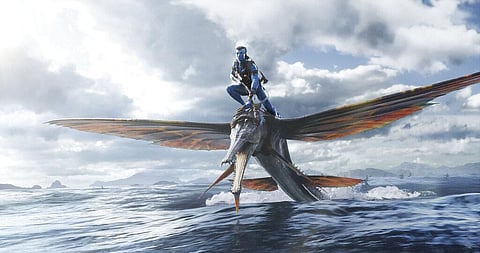This image released by 20th Century Studios shows Jake Sully, portrayed by Sam Worthington, in 'Avatar: The Way of Water.' (Photo | 20th Century Studios via AP)