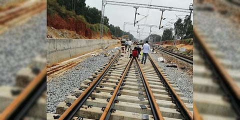 Minor works being completed on tracks at Heelalige yard. The stretch is likely to be commissioned by this month-end. (Photo | Express)
