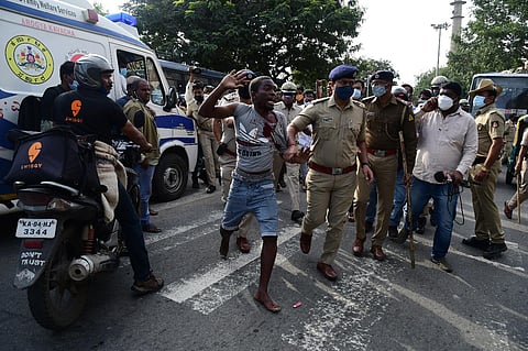 In this image used for representational purpose, African nationals protest after the custodial death of a Congo national in Bengaluru, August 2021. (Express Photo | Shriram BN)