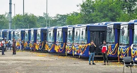 File picture of e-buses procured earlier by the Delhi government